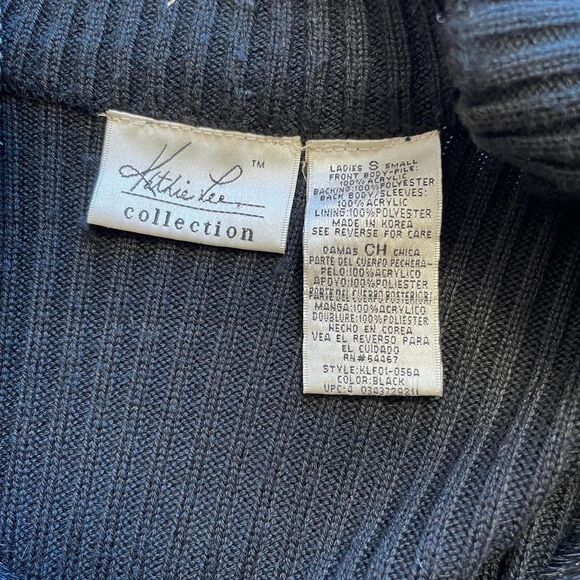 Vintage 90s Kathie Lee Collection Black Knit Faux Fur Jacket Whimsygoth Size S - Picture 7 of 8